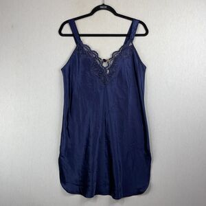 VTG Expressions California Dynasty Slip Dress Gown Medium Blue Satin Sexy Lace